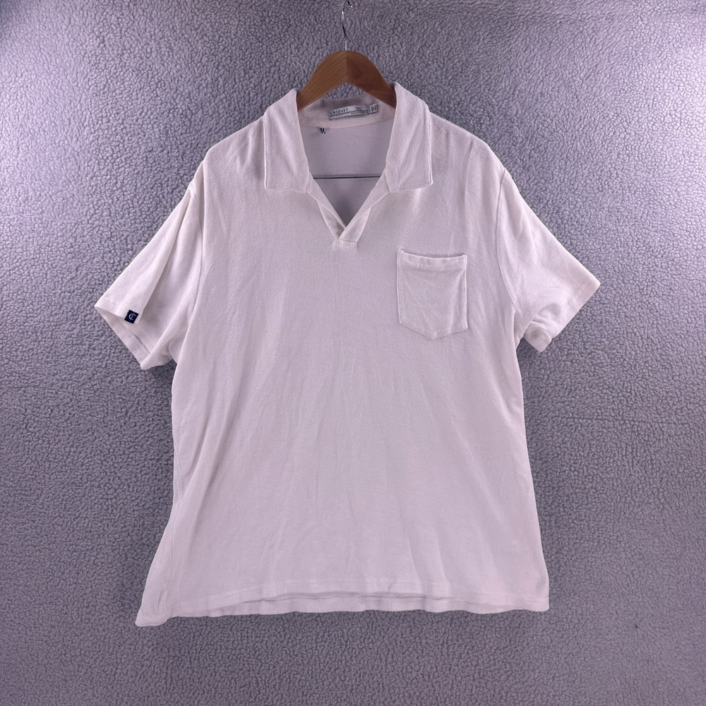 Criquet Mens White Terry Cloth Short Sleeve Polo Shirt XXL Austin TX Pocket